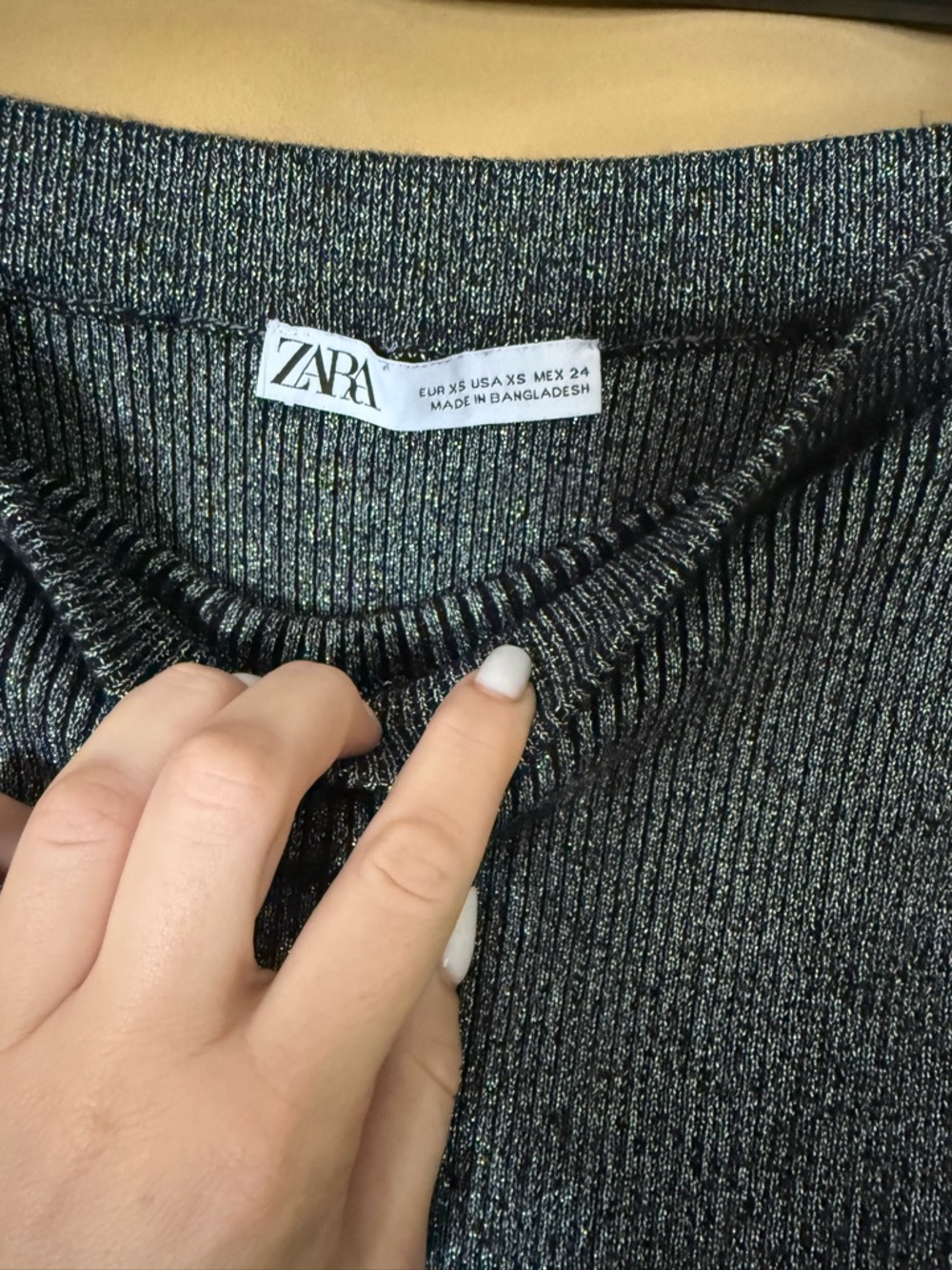 ZARA Black Metallic Ribbed Scoop-Neck Sweater